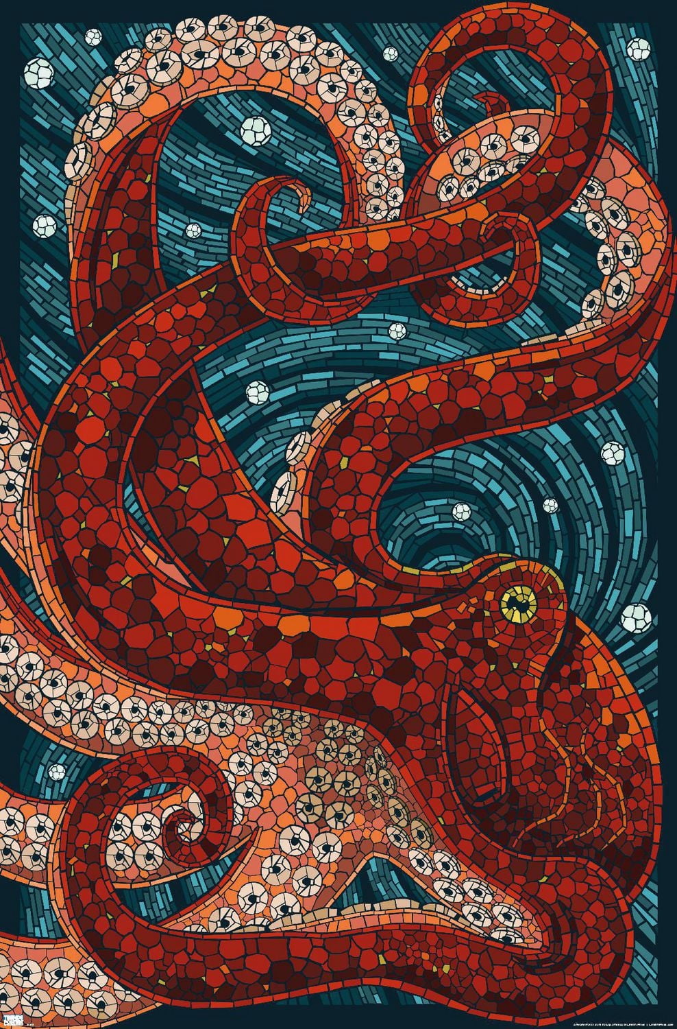 Lantern Press - Yachats, Oregon, Octopus Mosaic Wall Poster, 22.375" x 34"