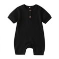 thumbnail image 1 of Wangsaura Newborn baby short-sleeved solid color knitted ribbed buttonjumpsuit, 1 of 4