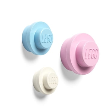 Room Copenhagen LEGO Wall Hanger Set, 3-Piece Decorative Coat and Utility Hooks, White, Blue, Pink