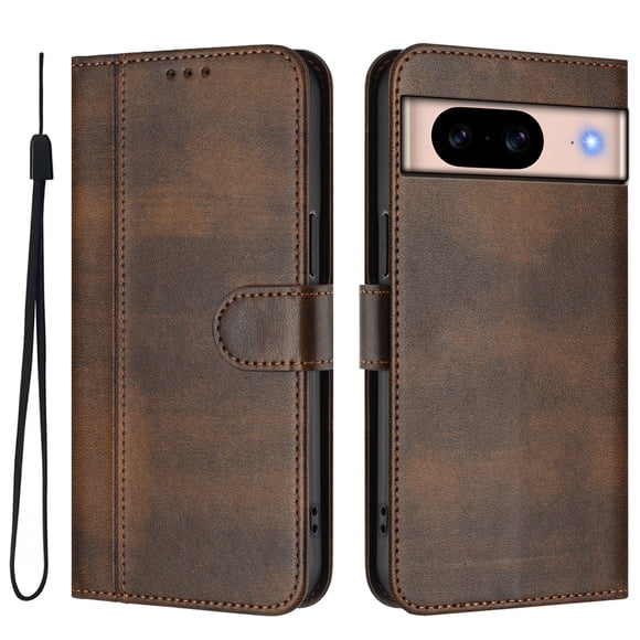 Wallet Phone Case for Google Pixel 8A 360° Protective Flip Cover with Card Slots Kickstand Brown