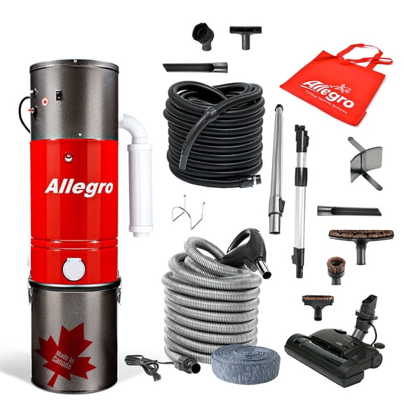 Allegro MU4500 Champion Système d'Aspirateur Central Domestique de 6 000 Pieds Carrés - Tête Électrique et Ensemble de Boyau Idéal pour Surfaces Dures et Planchers de Bois Franc - Fabriqué au Canada