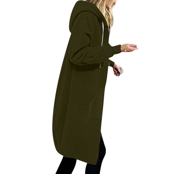 fartey Women Plus Size Fleece Lined Long Hoodies Sweatshirt Zip Up Outerwears with Pockets Solid Plus Size Coat