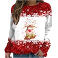 thumbnail image 2 of Hauts d'Entraînement pour Femmes, T-shirt de Noël à Manches Longues, Col Rond, Décontracté, Imprimé Élan, en Liquidation, 2 of 5