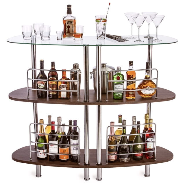 Mango Steam Contemporary Modern Home Entertainment Liquor Bar Catalina Table (Medium, Clear and Brown)