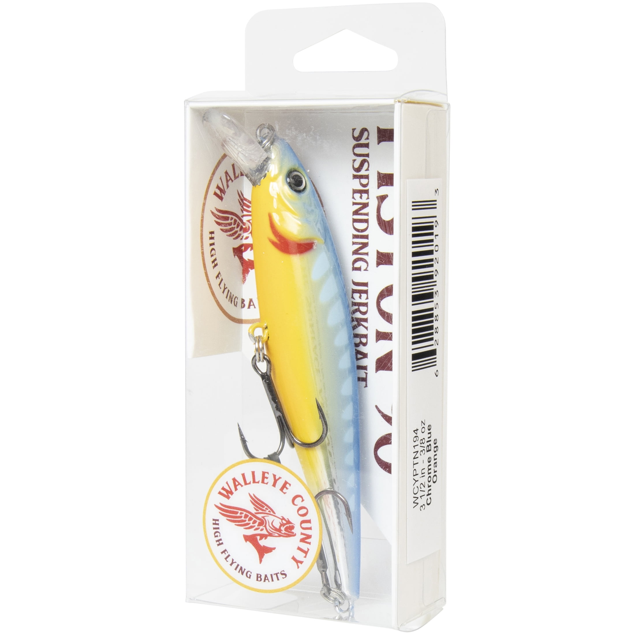 Leurre de pêche Walleye County Piston, 3 1/2 po, 3/8 oz, Chromé Bleu Orange, 1 pièce