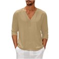 thumbnail image 1 of GigrtiJin Mens Long Sleeve T-Shirt Casual Fall V Neck Solid Color Tops Blouses Plus Size Basic Pullover Undershirt, 1 of 6
