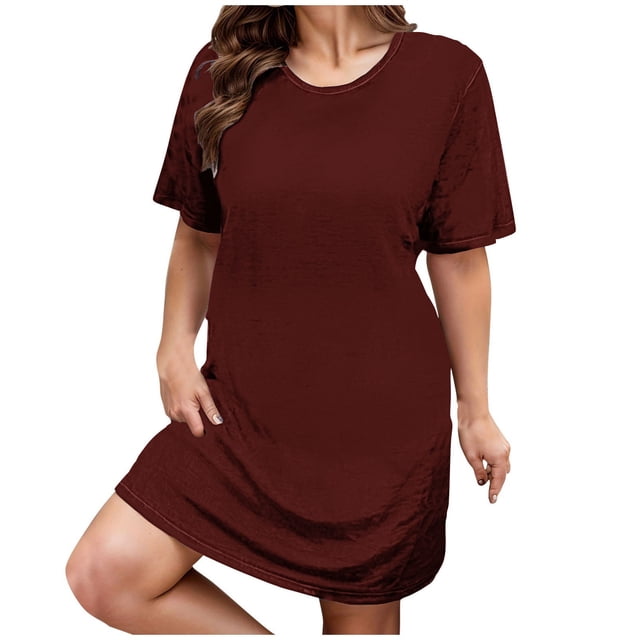 Ixbnca Robe pour Femme Grande Taille Col Rond Manches Courtes Robes T-Shirt Décontractées Amples Été Robe Courte