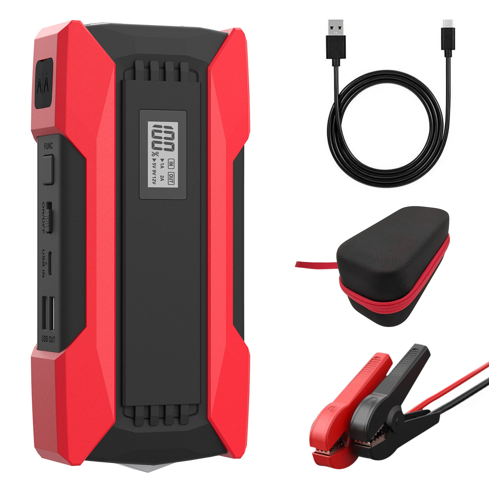 1500A Peak 12V Car Jump Starter with 10000mAh Battery - Upgraded X2 Model, QC3.0 Fast Charging, LCD Display, 3-Mode LED Light, Safe for 6.0L Gas/4.0L Diesel Engines, Includes Smart Clip, Type-C
