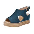 thumbnail image 1 of Kcodviy Ladies Solid Color Hollow Rope Sandals for Women Out Leather Open Toe Sandals for Women Wide Width Buckle Wedge Heel Sandals, 1 of 7