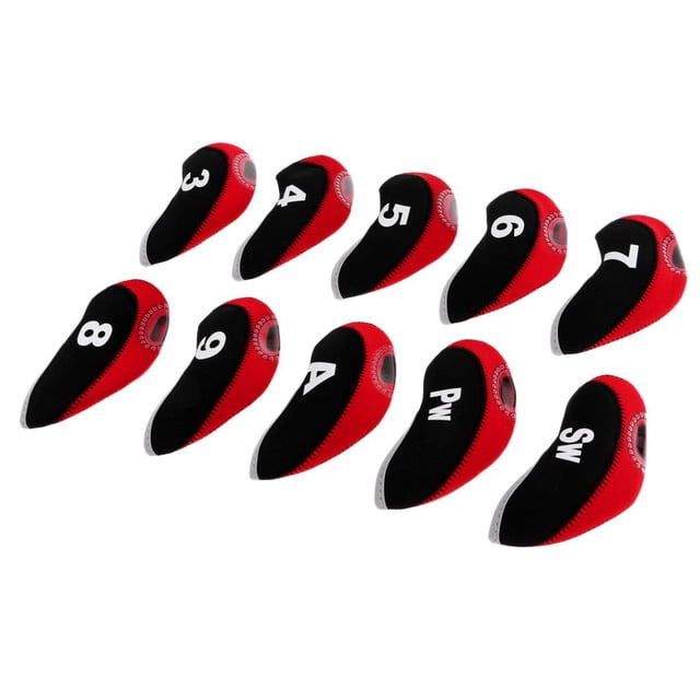 10 Pieces Golf Neoprene Golf Club Head Cover Iron Protective Headcover, Golf Black