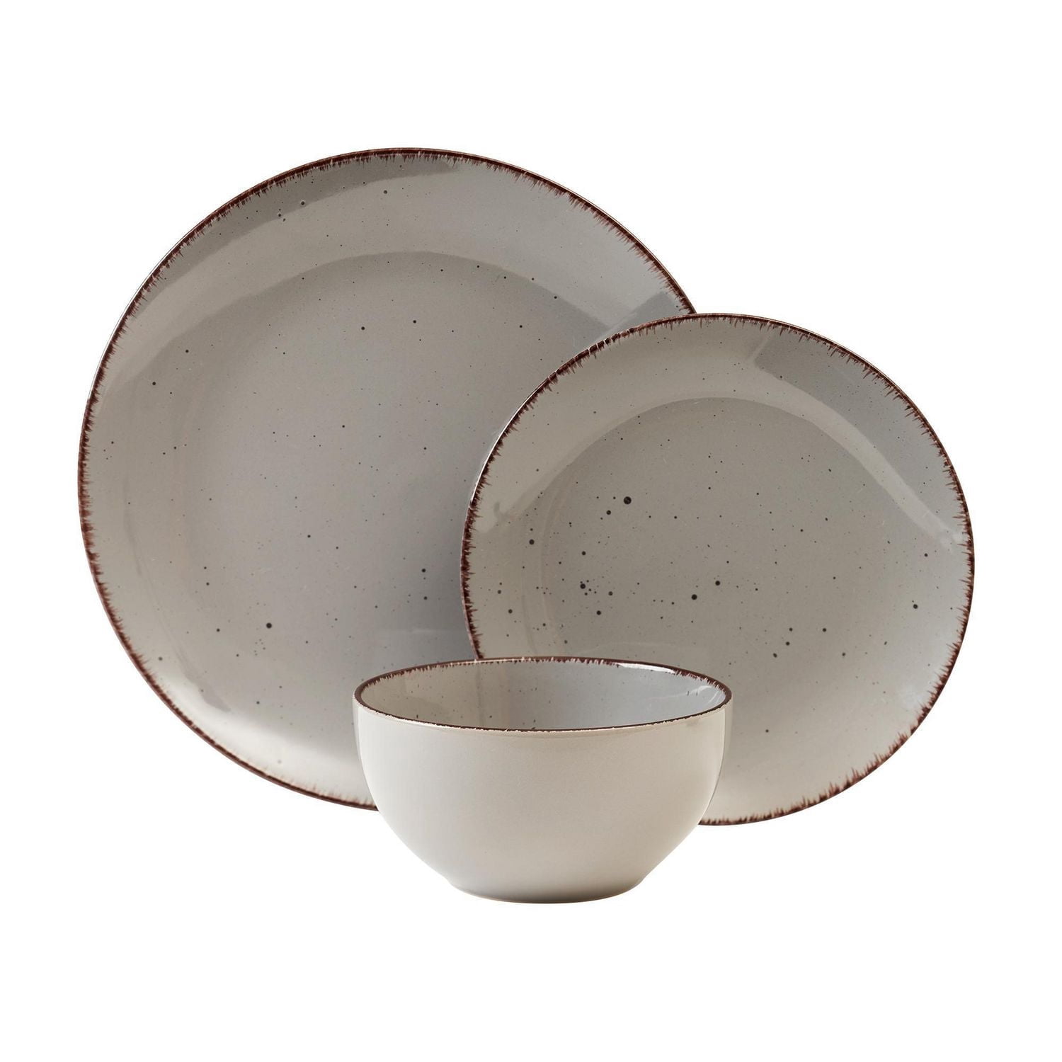 Safdie & Co. Ensemble de Vaisselle Utopia de 12 Pièces, Service pour 4, Vaisselle de Fête, Tendances Maison et Essentiels du Réseau Alimentaire Maison, Assiettes de Dîner en Grès, Gris