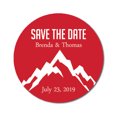 thumbnail image 1 of Darling Souvenir Round 45 Pcs Snowy Mountain Save The Date Stickers Personalized Bride Groom Names And Date Envelope Seals - Red, 1 of 4