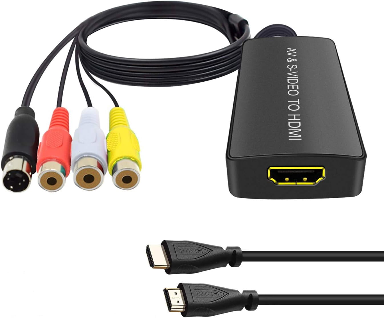 SVideo to HDMI Converter 3RCA AV S-Video R/L Audio Vdieo Converter Adapter Support 1080P/ 720P Compatible with WII U PS2/ PS3 STB Xbox VHS VCR Blue-Ray DVD Players
