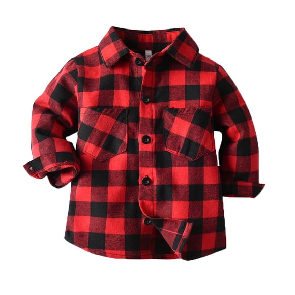 Kids Toddler Flannel Shirt Jacket Plaid Long Sleeve Lapel Button Down Shacket Baby Boys Girls Shirt Top Coat Outwear Red 100/18 M—24 M
