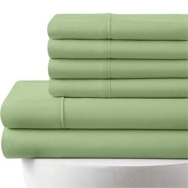 6-PC Full Egyptian 800-TC Cotton Sheet Set - 15" Deep Pockets with 1 Fitted Sheet, 1 Oversized Flat Sheet 4 Pillowcases - Sage