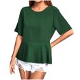 thumbnail image 1 of Timegard Hauts pour Femmes Plissés Col Rond Bouton Arrière Manches Courtes Blouse Décontractée Ample Couleur Unie Été, 1 of 6
