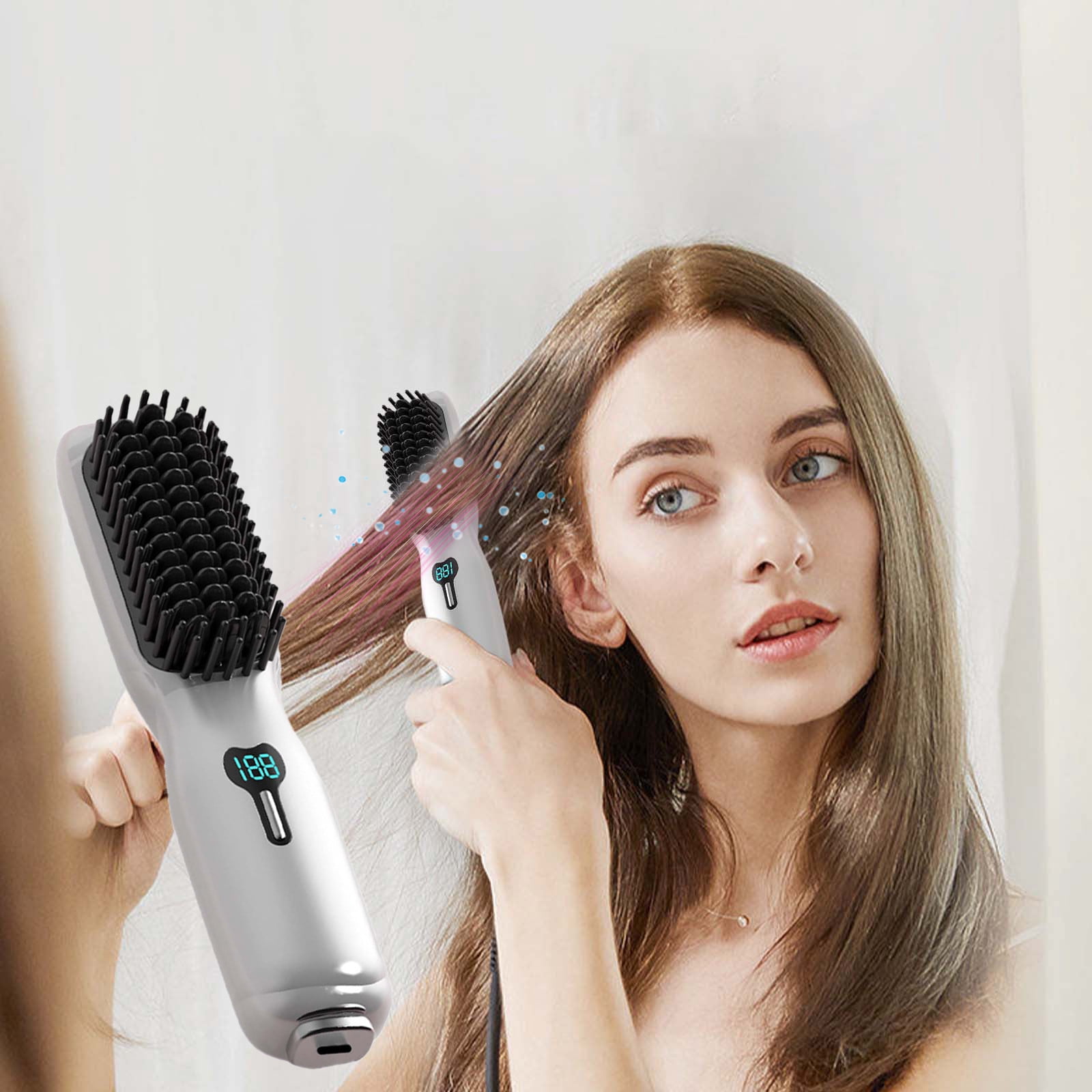 TopLLC Wireless Hair Straightener Brush Upgraded Portable Hair Straightener Brush For Women With Travel Size 2 In 1 Wireless Hair Straight Comb USB Rechargeable Straightener Brush