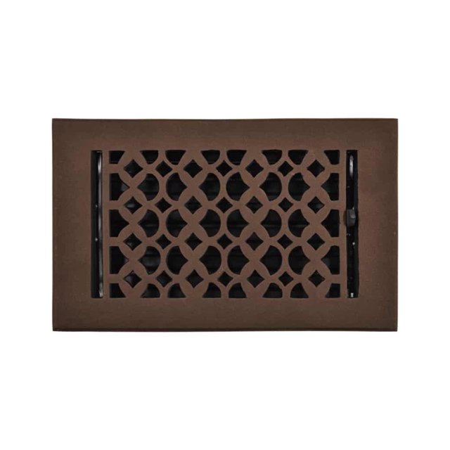 Floor Vent Cover / Register VR100, 5”x9” with Damper – Outer 7”x11”, Beveled Edge, 5mm Thick Handcrafted Cast Aluminum, Powder Coated, Tudor Mushroom Design for Floors, Walls & Ceilings