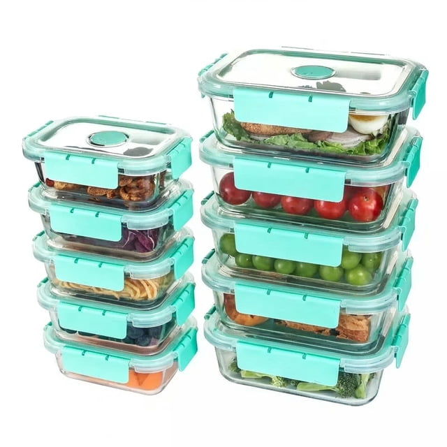 TechGen Premium Borosilicate Glass Food Storage Containers with Snap Locking Lids, 10 pack