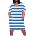 thumbnail image 1 of Pisexur Robes d'Été pour Femmes Mode Imprimé Floral Robe Décontractée Ample Col en V Manches Courtes Robes T-Shirt Fluide Surdimensionnée Robe de Plage avec Poches Grande Taille Mi-Mollet L-5TG, 1 of 5