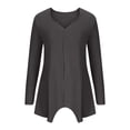 thumbnail image 4 of Yuyuzo Womens Long Sleeve V Neck Knit Ribbed Sweaters Solid Color Asymmetrical Basic Tunic Shirts Blouses Pullover Black, 4 of 6