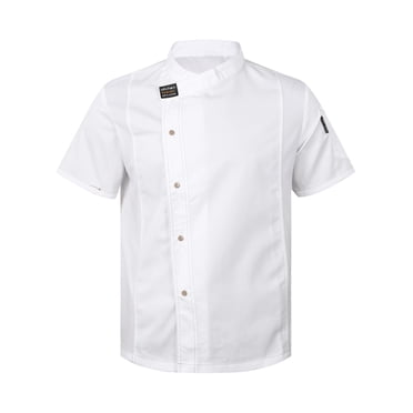iefiel Unisexe Hommes Femmes Veste de Chef Respirante Manteau de Chef Hôtel Restaurant Cantine Boutique de Gâteaux Tenue de Travail Blanc Manche Courte TG
