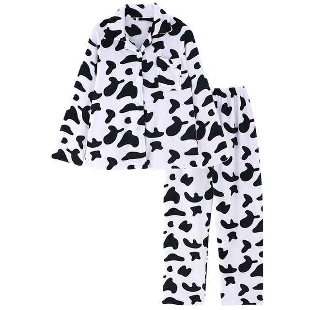 Shisuyan 1 Ensemble Femmes Pyjama à Manches Longues Pantalon Long Maison Motif Vache (TG)