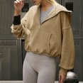 thumbnail image 2 of Penkiiy Sweat à Capuche pour Femmes Mode Pull Col en V avec Poche Zippée Manches Longues Khaki Y2K, 2 of 8