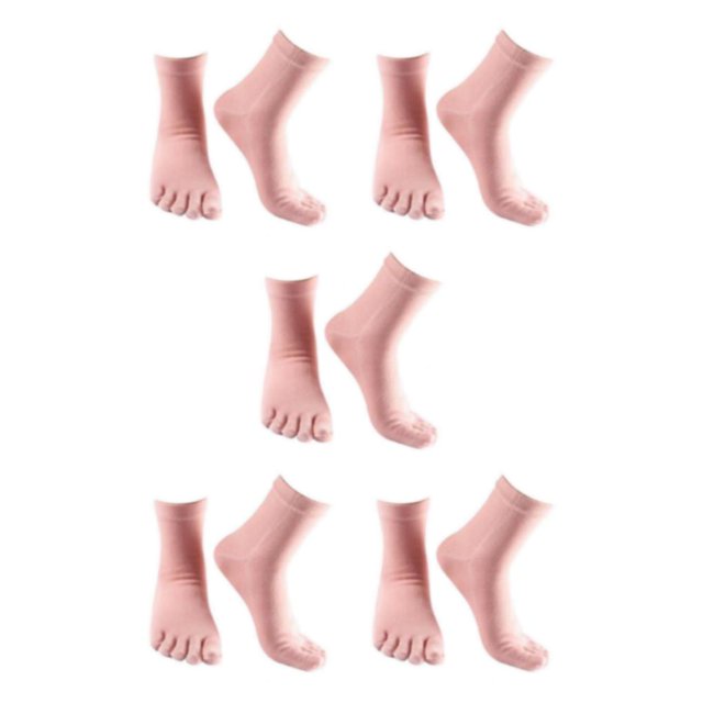 relayinert Chaussettes Hautes à Cinq Orteils en Coton Extensible Chaussettes de Sport Solides Roses 5ensemble
