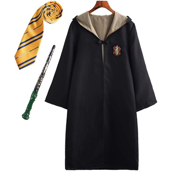 3pcs Children Adult Cosplay Costume Harry Potter Costume Outfit Set Magic Wand Tie Scarf Glasses Carnival Disguise Mardi Gras Halloween Black S Large Size Yellow