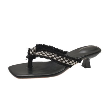 RKSTN Womens Slippers Square Toe Clipped Herringbone Beach Thin Heel Medium Heel Sandals,Slippers for Women Indoor Outdoor