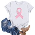 thumbnail image 3 of UANWENN T-Shirts Décontractés pour Femmes avec Imprimé Ruban de Sensibilisation au Cancer, Manches Courtes, Col Rond, Style de Base pour le Quotidien, Hauts pour Femmes à Manches Courtes, Chandail Léger Décontracté pour Femmes, Haltérophilie, Long, 3 of 4