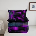 thumbnail image 4 of YST Neon Purple and Black Queen Comforter Set for Girls Boys,3D Checkered Geometric Bedding Set,Abstract Square Grid Comforter Set Breathable Soft,Glowing Geometry Quilt Bed Set 3Pcs, 4 of 5