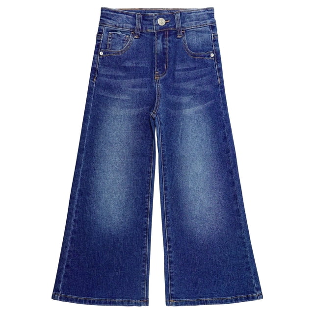 KIDSCOOL SPACE Girls Flare Jeans,Little Big Girl High Stretch Wide Leg Denim Pants,Blue,6-7 Years