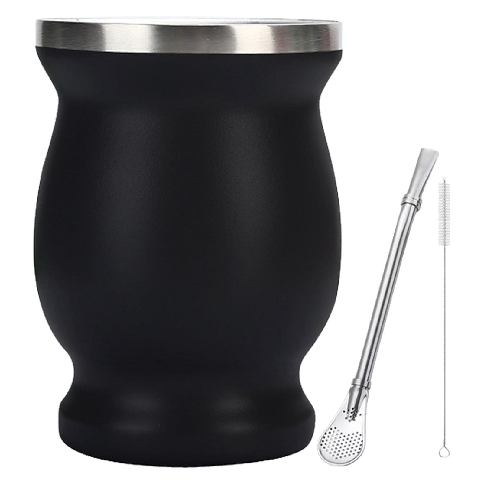 Uadme Tasse D'isolation sous Vide à Double Couche en Acier Inoxydable 304 avec Brosse à Paille(noir)