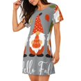 thumbnail image 2 of Vsdgher Bonjour Automne Motif Gnomes Chemise de Nuit à Manches Courtes pour Femmes Col Rond Mignonne Robe de Nuit à Volants Confortable, 2 of 6