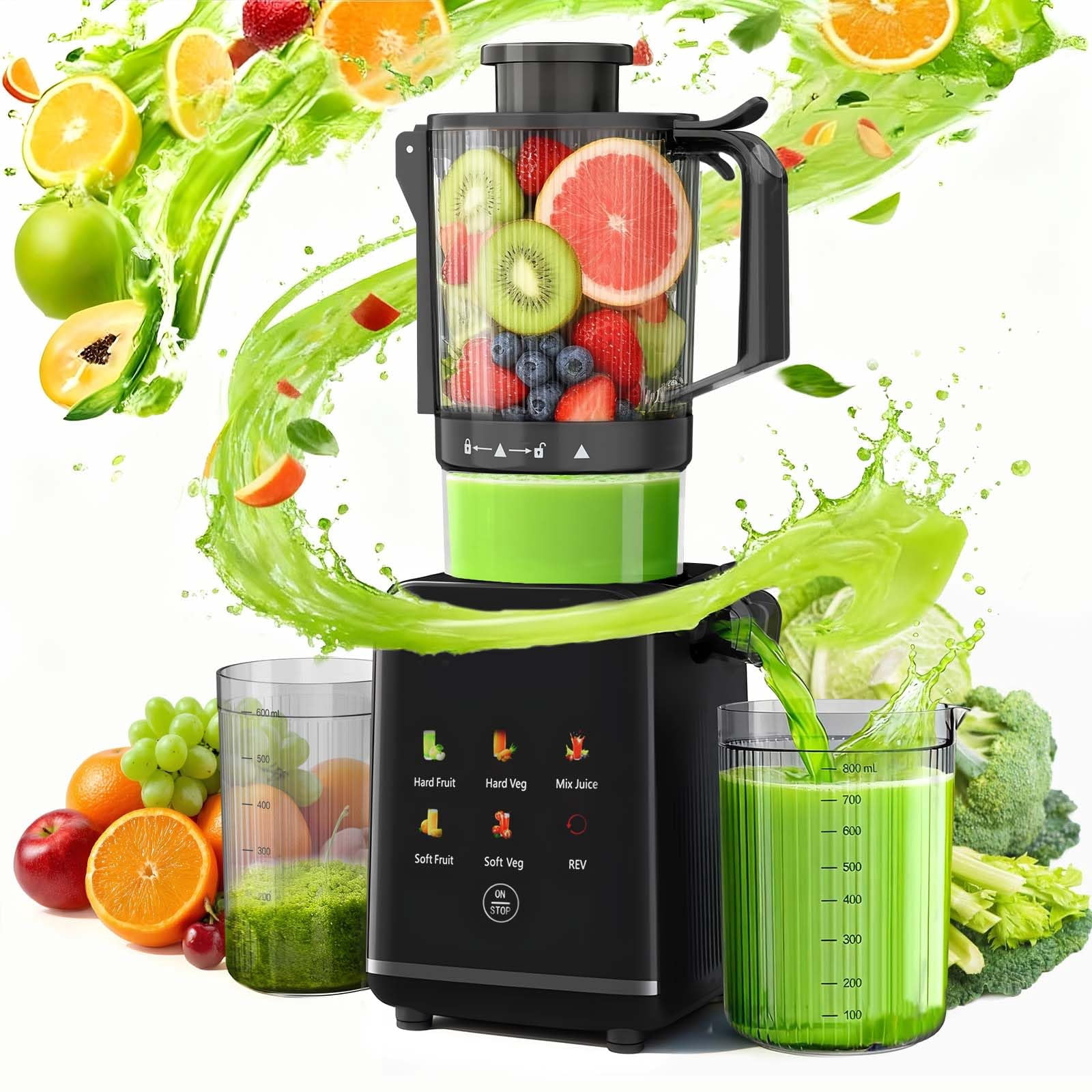 Kismile Cold Press Juicer Machine with 5 Modes, ABS Housing & HD Display, 4.5" Wide Feed Chute Slow Juicer for Fruits & Vegetables, Quiet Masticating