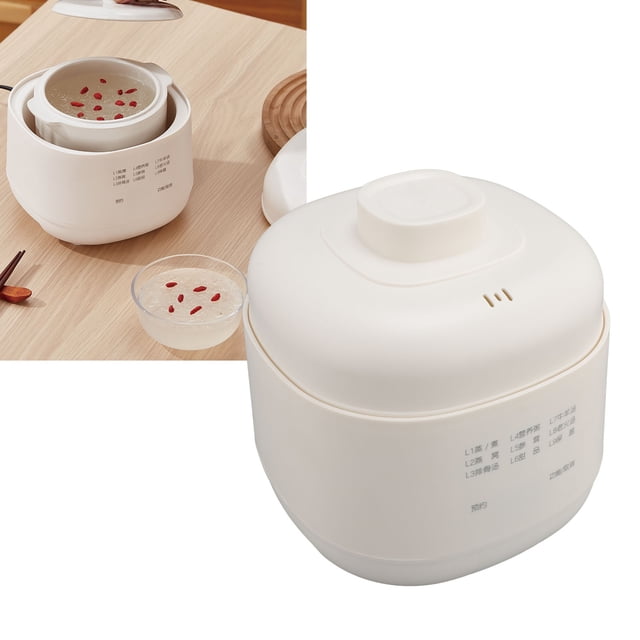 Electric Stew Pot, 200W 1L Anti Dry Burn Ceramic Soup Porridge Cooker with Timer Anf 9 Cooking Setting, Mini Ceramic Stew Cooker with Lid, for Home Kitchen Dorm