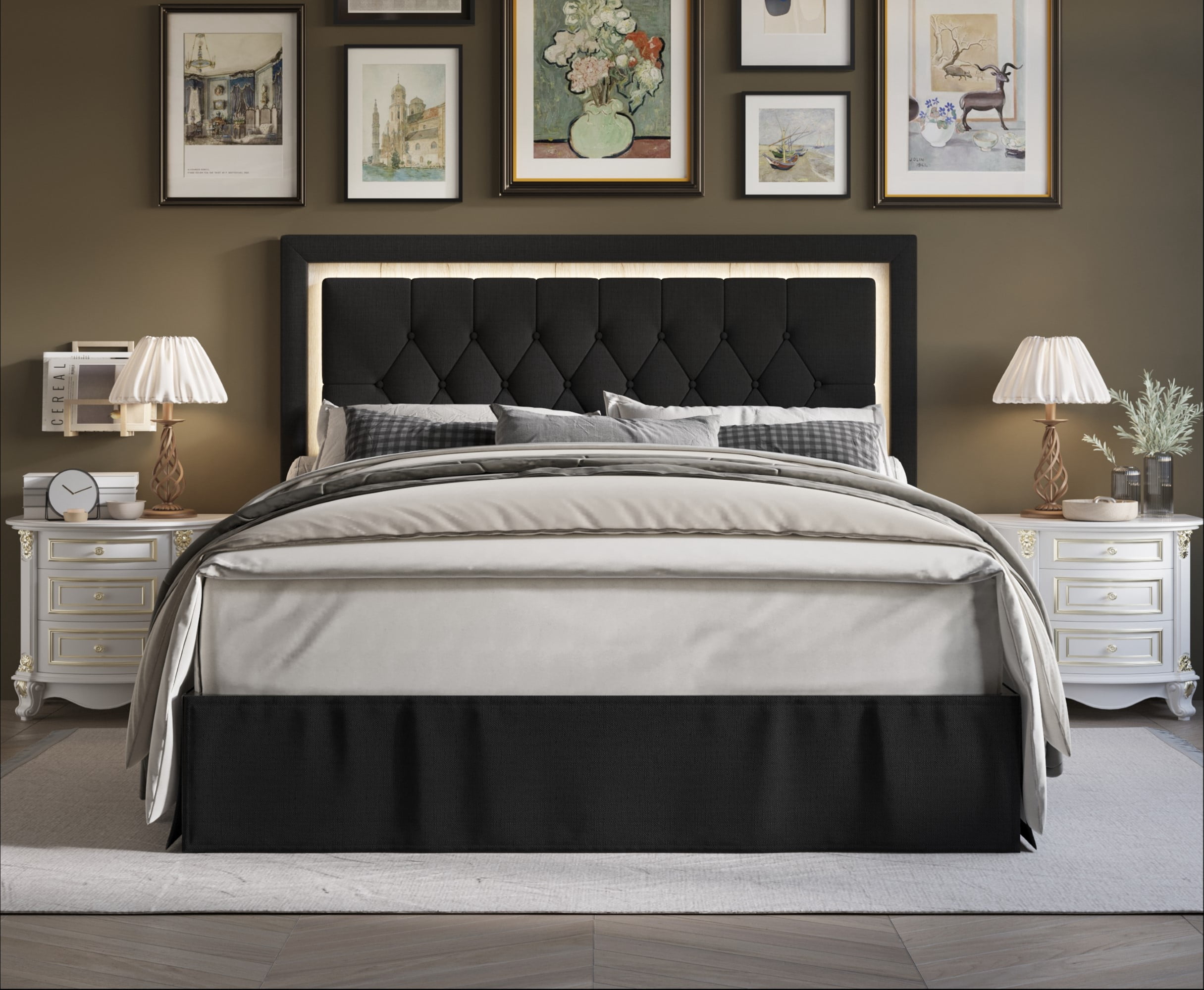 HMD Gianna Twin Tufted Upholstered Platform Bed, Black