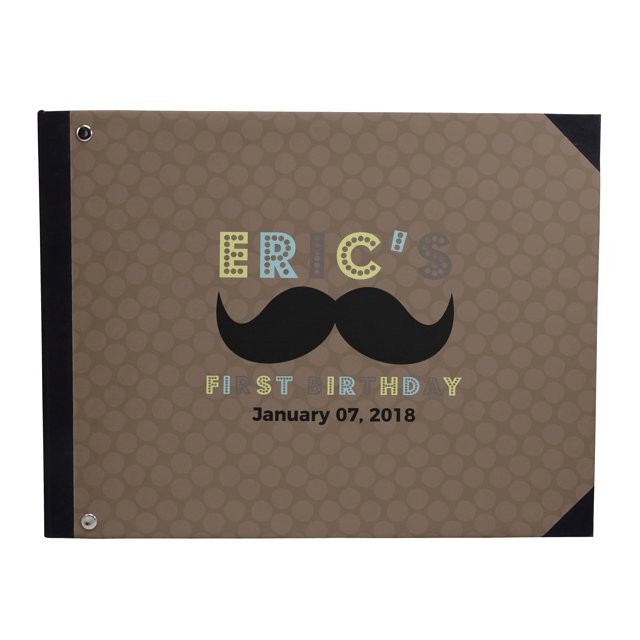 Darling Souvenir Moustache Brune et Pois Livre d'Or de Fête d'Anniversaire Couverture Reliée Rigide Personnalisée Imprimée Registre de Souvenirs-9 x 12 Pouces