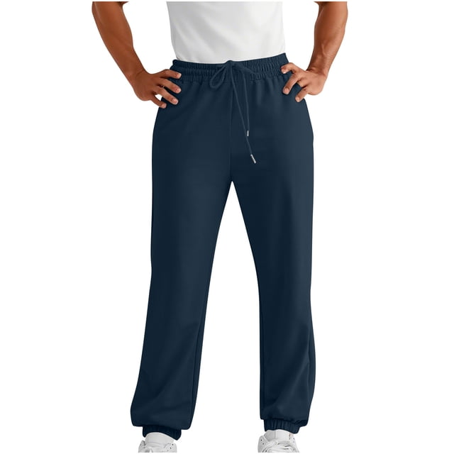 aohooy Men's Fleece Elastic Bottom Jogger Sweatpants - Drawstring Workout Track Running Gym Athletic Pants with Pockets Navy,L