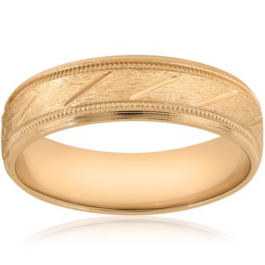 Men's 6mm Brushed Hand Carved Wedding Band Ring Solid 10K Yellow Gold