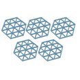 thumbnail image 2 of 5pc Silicone Hexageon Set Plat d'Isolation Thermique Tasse Bol Tapis pour Table à Manger Bleu, 2 of 12