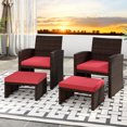thumbnail image 4 of Costway 2 Pcs Ottomans en Rotin PE pour Patio avec Coussins à Fermeture Éclair Doux pour Terrasse Extérieur Rouge, 4 of 9