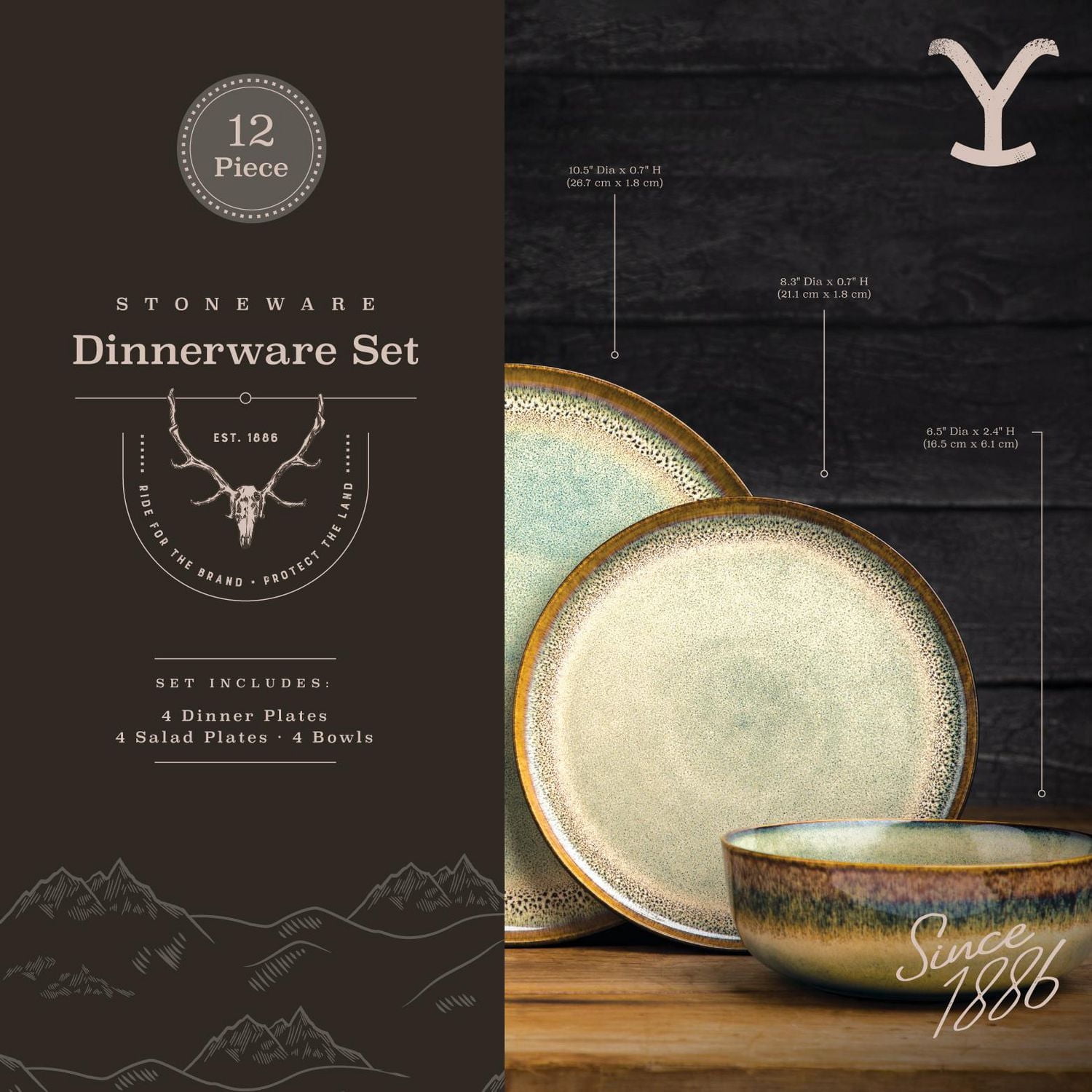 Service de table 12 pièces en céramique Yellowstone, collection Kayce