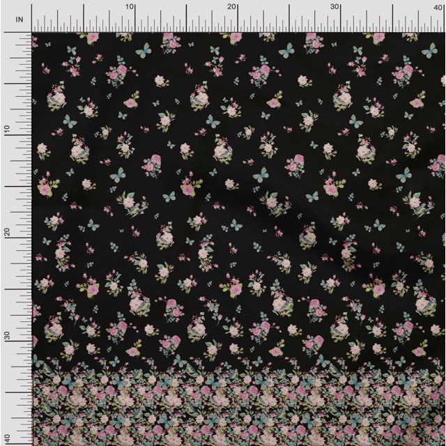 Soimoi Tissu Poly Georgette Imprimé Insectes & Anémone 1 Yard 52 Pouces de Large