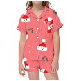 thumbnail image 1 of WEAIXIMIUNG Matching Christmas Pajamas Children's Christmas Print Short Sleeve Shorts Cardigan Children's Pyjamas Two Sets, 1 of 4