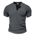 thumbnail image 1 of Mrzvby Chemises pour Hommes Tendance Bouton Col Rond Manches Courtes Raglan Blouse Légère Respirante Hauts Décontractés T-Shirts de Musculation, 1 of 3