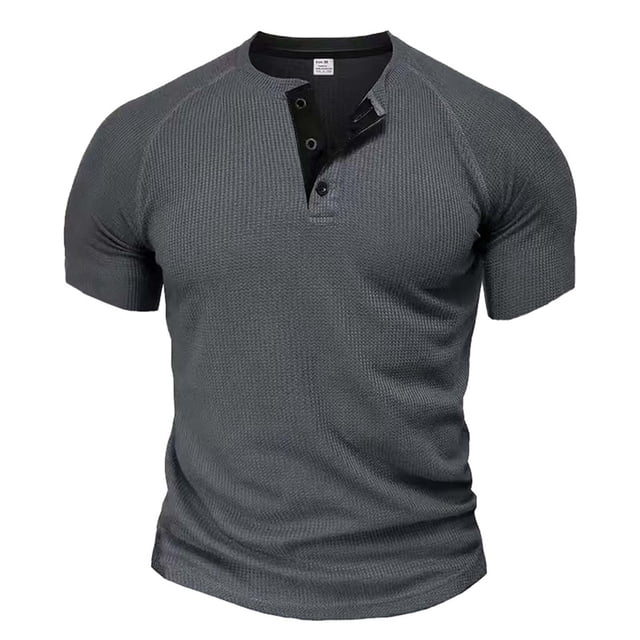 Mrzvby Chemises pour Hommes Tendance Bouton Col Rond Manches Courtes Raglan Blouse Légère Respirante Hauts Décontractés T-Shirts de Musculation