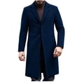 thumbnail image 1 of Lovzfmll Men's Wool Trench Coat Notched Lapel Button Front Pockets Long Navy, S, 1 of 8